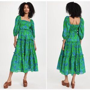 Cara Cara Green Bird Jacobean Oriana Dress